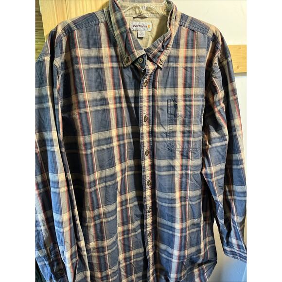 Carhartt Shirt Men XXLT Blue Brown Plaid Outdoor Relaxed Fit Y2K Button Workwear - Picture 7 of 11